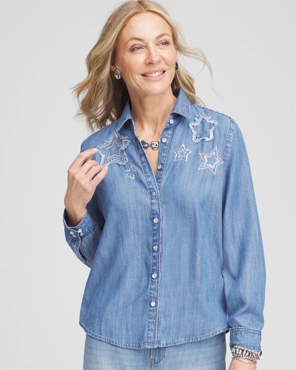 売れ筋商品|||イチ シャツ レディース トップス IHWILMA - Button-down blouse - cashmere blue Collection Shrunken Button-up Shirt In Embellished Brushed